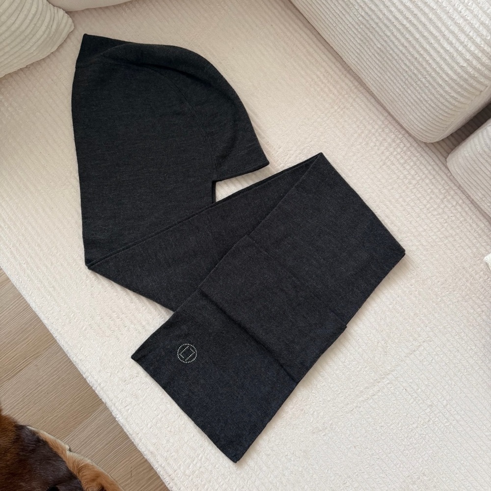 Liu Jo Hooded Scarf Wool Knit Charcoal Gray Hood Scarf Wrap
